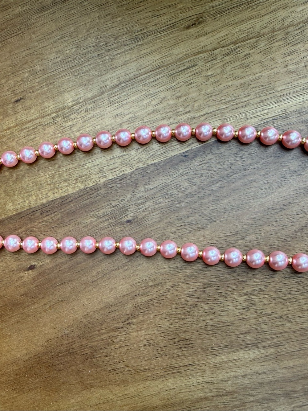Pink Faux Pearl & Gold Beaded Necklace – 18” with Large Baroque Faux Pearl - Picture 4 of 6